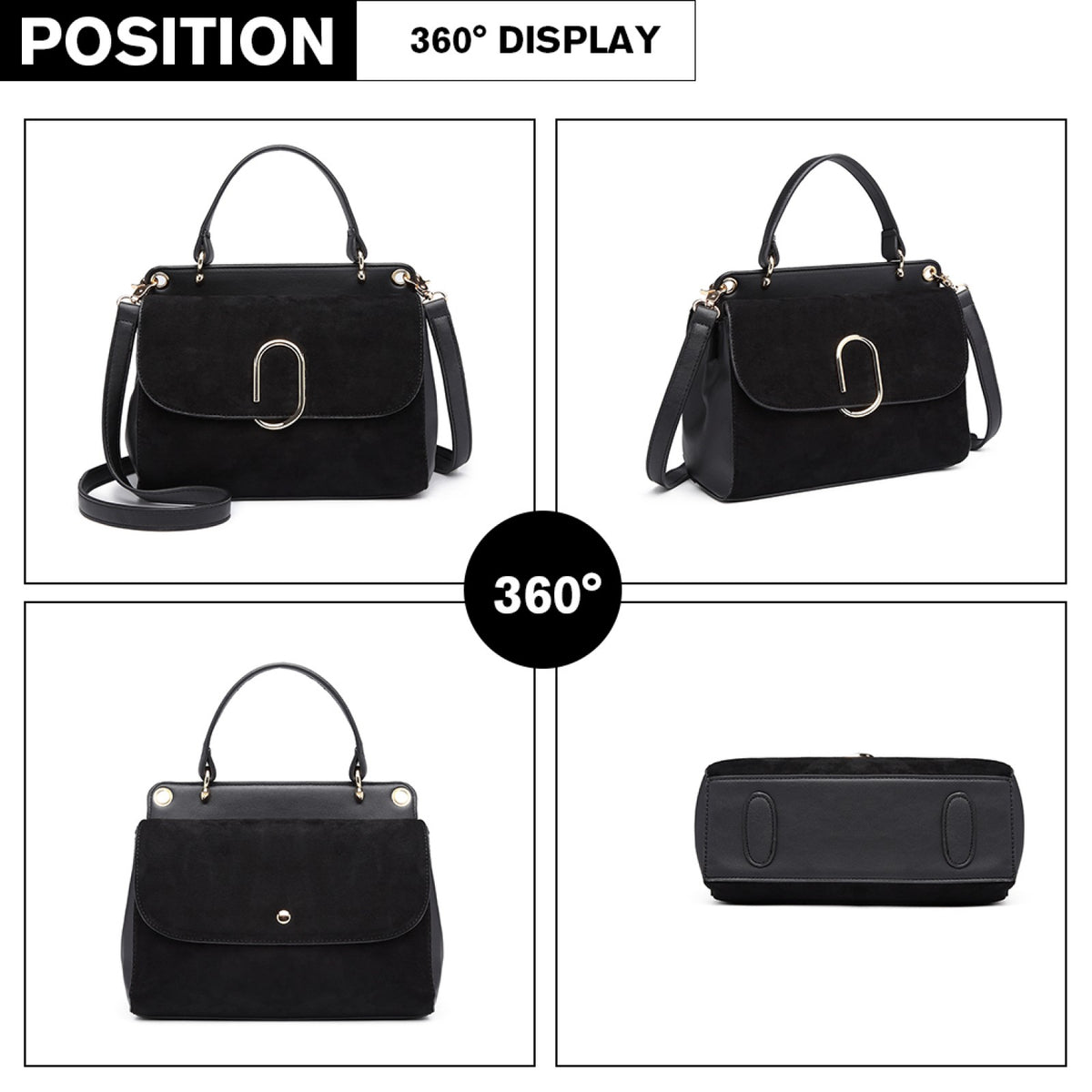 Kono Miss Lulu Stylish Ladies Leather Handbag Shoulder Bag Black