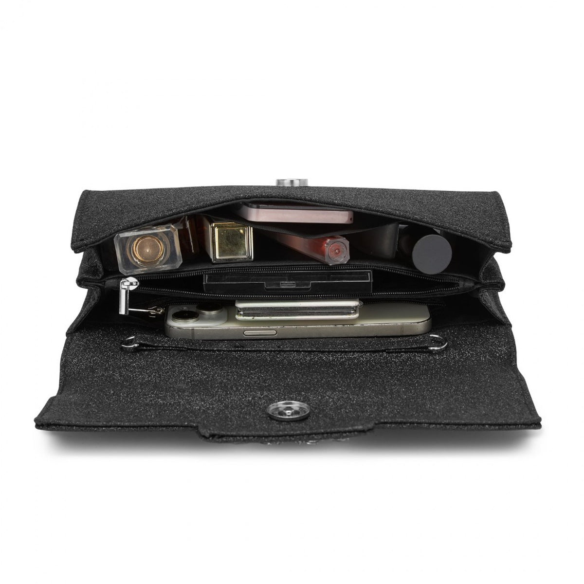 Miss Lulu Glitter Evening Clutch with Crystal Embellishment & Detachable Chain