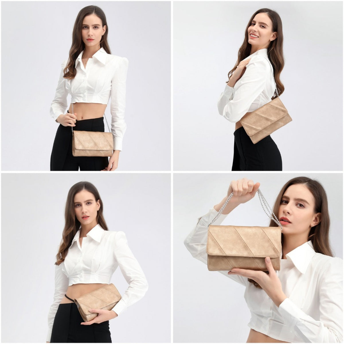 Miss Lulu Stylish Twill Clutch Leather Chain Evening Bag