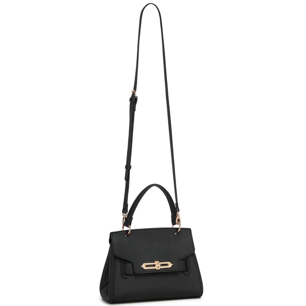 Miss Lulu Elegant Structured PU Top-Handle Mini Satchel–Twist-Lock Flap and
