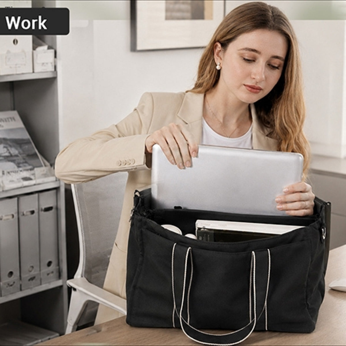 Miss Lulu Wearproof Large Capacity Tote Bag with 15.6” Laptop Sleeve