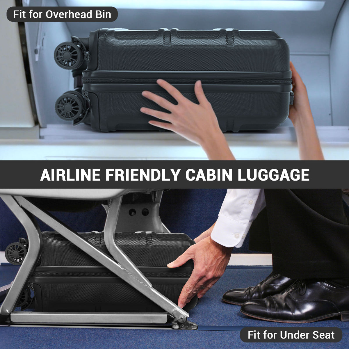 Kono ABS Hard Shell Under-Seat Cabin Suitcase with Spinner Wheels