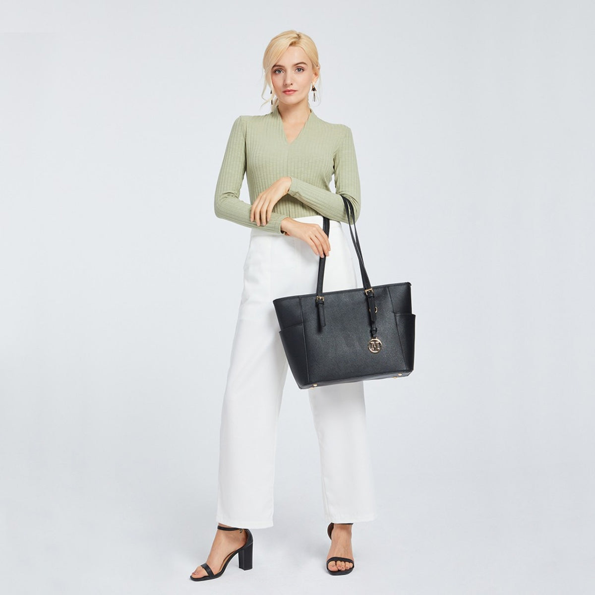 Miss Lulu Faux Leather Adjustable Handle Tote Bag