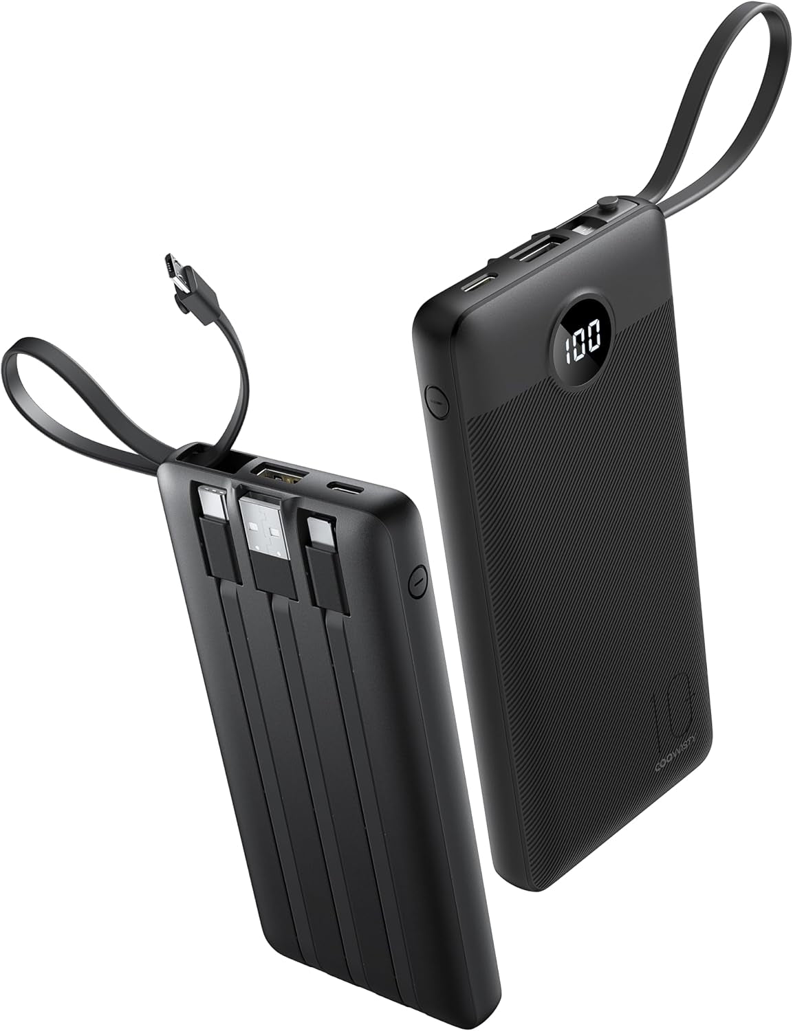 Power Bank, Slim 10000Mah Portable Charger with 4 Built in Cables