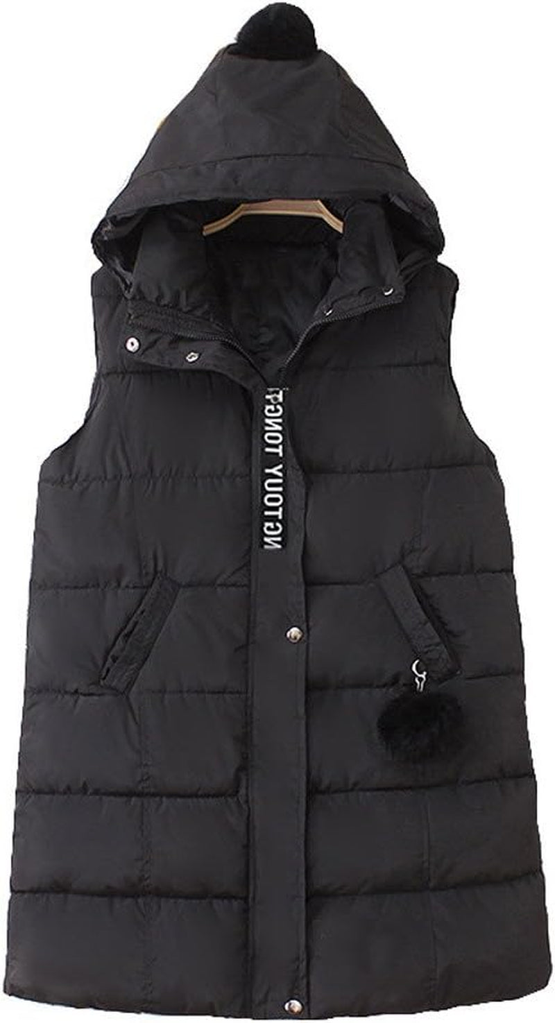 Women Long Cotton Padded Waistcoat Coat Hooded Vest Gilet Jacket Winter Parka Ladies Warm Quilted Padded Lightweight Trench Outwear Long Sleeve Tops Cardigan