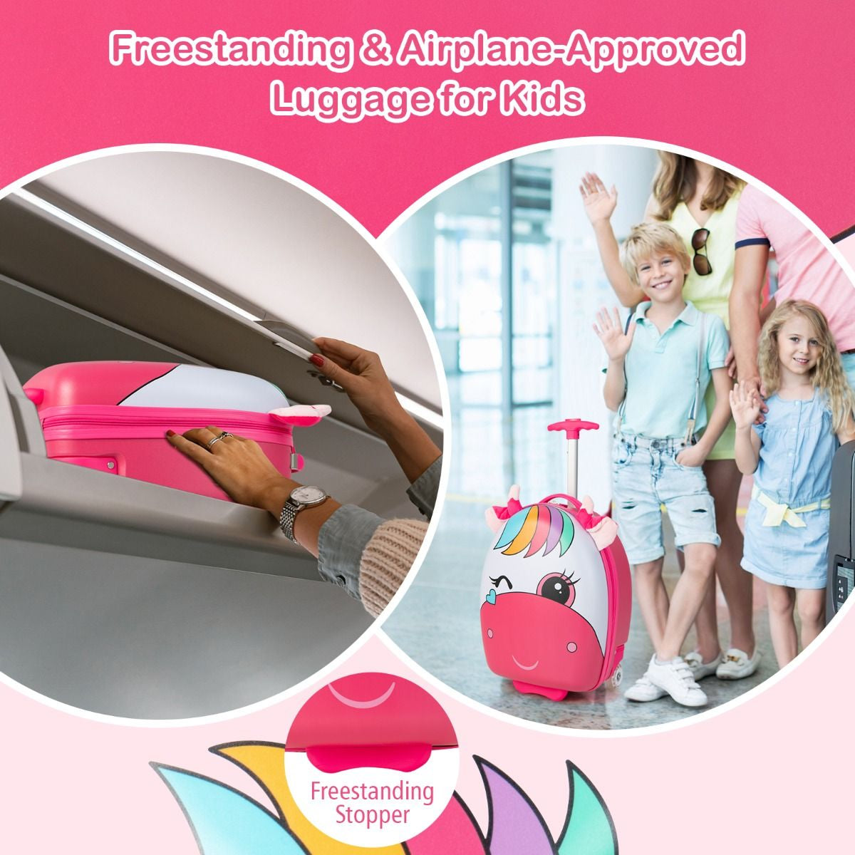 Kids Luggage with Light-Up Wheels and Telescopic Handle