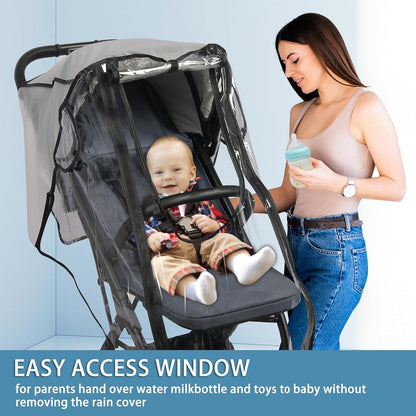 Universal Rain Cover for Pushchair, Pram Rain Cover for Stroller Buggy, Baby Travel Weather Shield with Two-Way Zipper Open on Front, All Seasons Rain Wind Snow Winter Protection