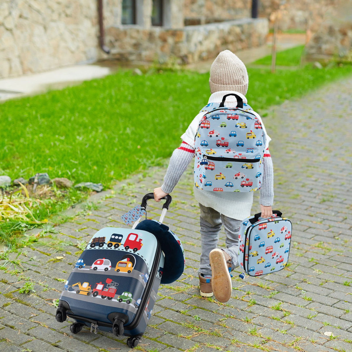 5 Piece Kids Luggage Set Carry-On Children Rolling Suitcase Set with Backpack