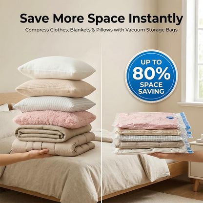 8 Vacuum Storage Bags with Hand Pump, (60 X 80Cm) Large Compression Storage Pack with Zip Seal, Space Saver Vacuum Pack Bags for Clothes, Bedding, Blankets, Luggage, Travel & Home