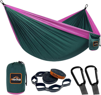 Camping Hammock, Super Lightweight Portable Parachute Hammock with Two Tree Straps Single or Double Nylon Travel Tree Hammocks for Camping Backpacking Hiking
