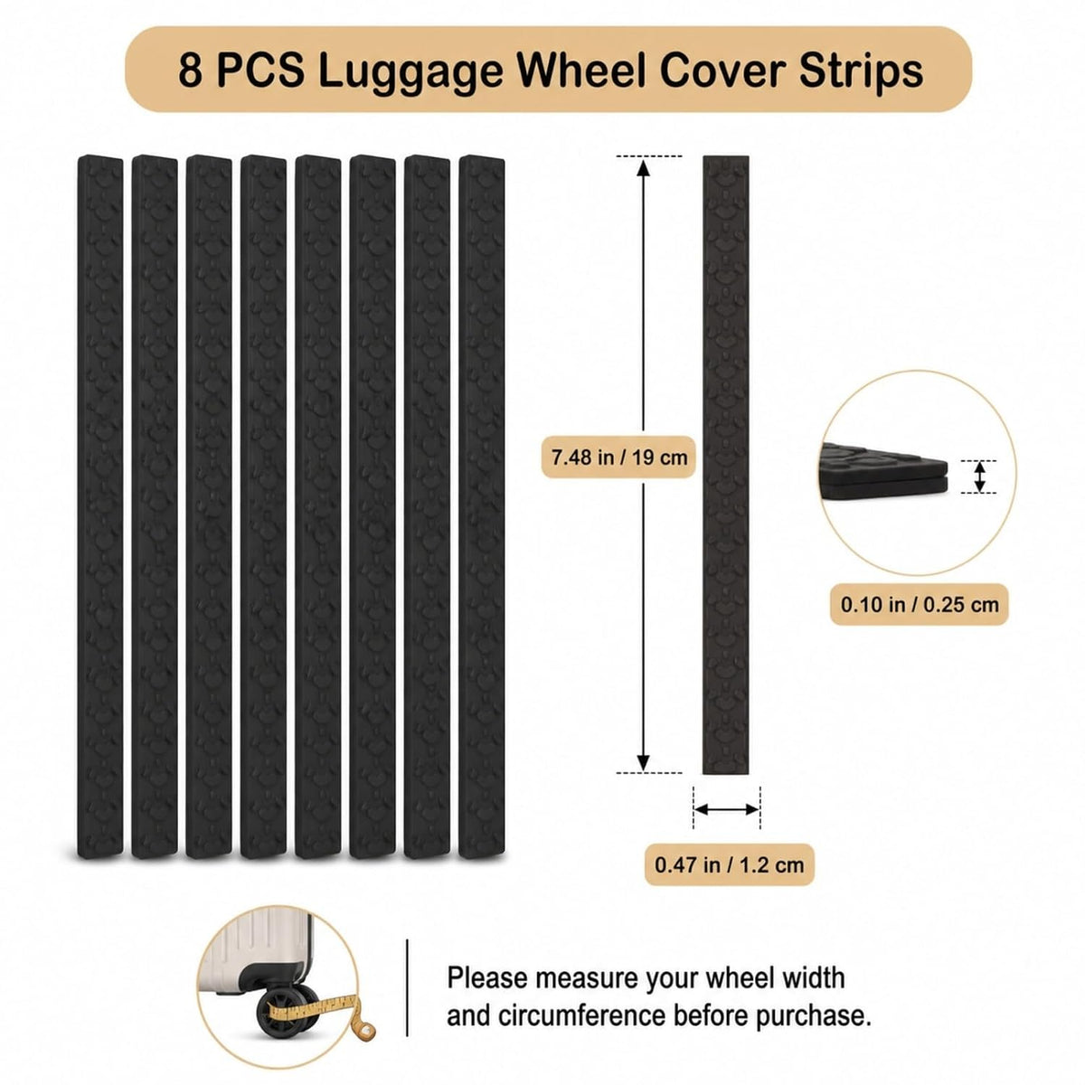 8 Pcs Suitcase Wheel Protectors, Silicone Suitcase Wheel Covers, Silent Luggage Wheels Protector Covers Black