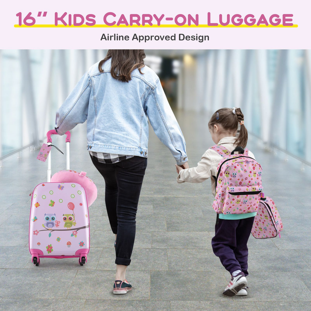 5 Piece Kids Luggage Set Carry-On Children Rolling Suitcase Set with Backpack