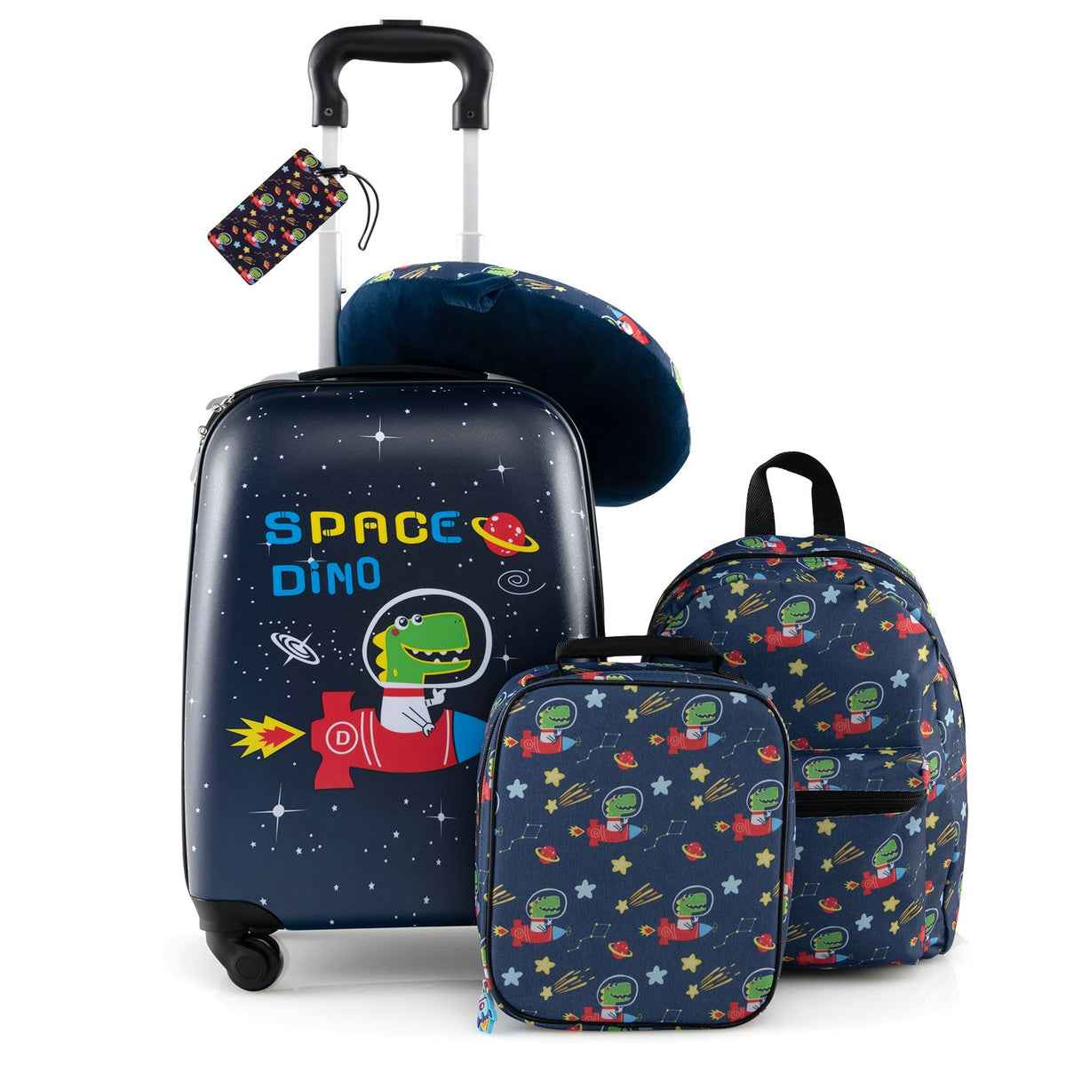 5 Piece Kids Luggage Set Carry-On Children Rolling Suitcase Set with Backpack