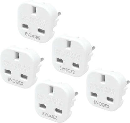 UK to European EU Travel Adapter Plug Type G to Type C,E,F, 3 Pin to 2 Pin Travel Europe White (Pack of 3)