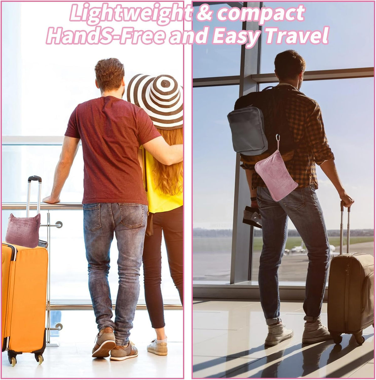 Travel Blanket and Pillow, Ultra Soft 2 in 1 Airplane Blanket with Compact Pillowcase, Luggage Strap, Lightweight Travel Essential, Ideal for Long Flights, Camping, Sunset (Light Pink)