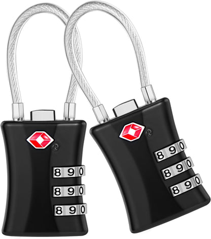 TSA Luggage Lock 2 Pack, 3 Digit Combination, Black