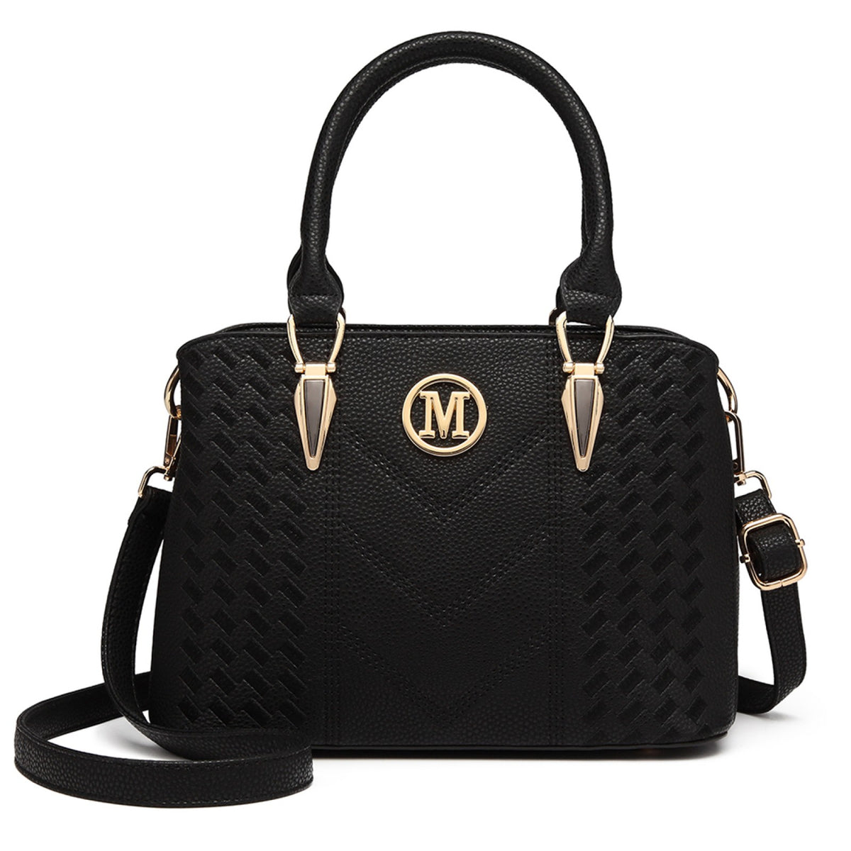 Miss Lulu Leather Look Weave Effect Shoulder Bag