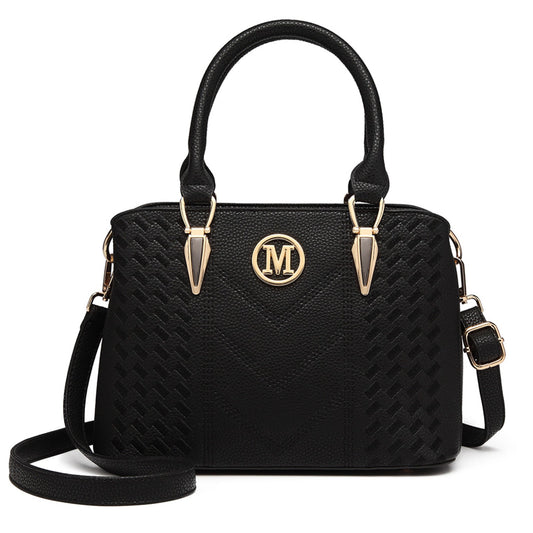 Miss Lulu Leather Look Weave Effect Shoulder Bag