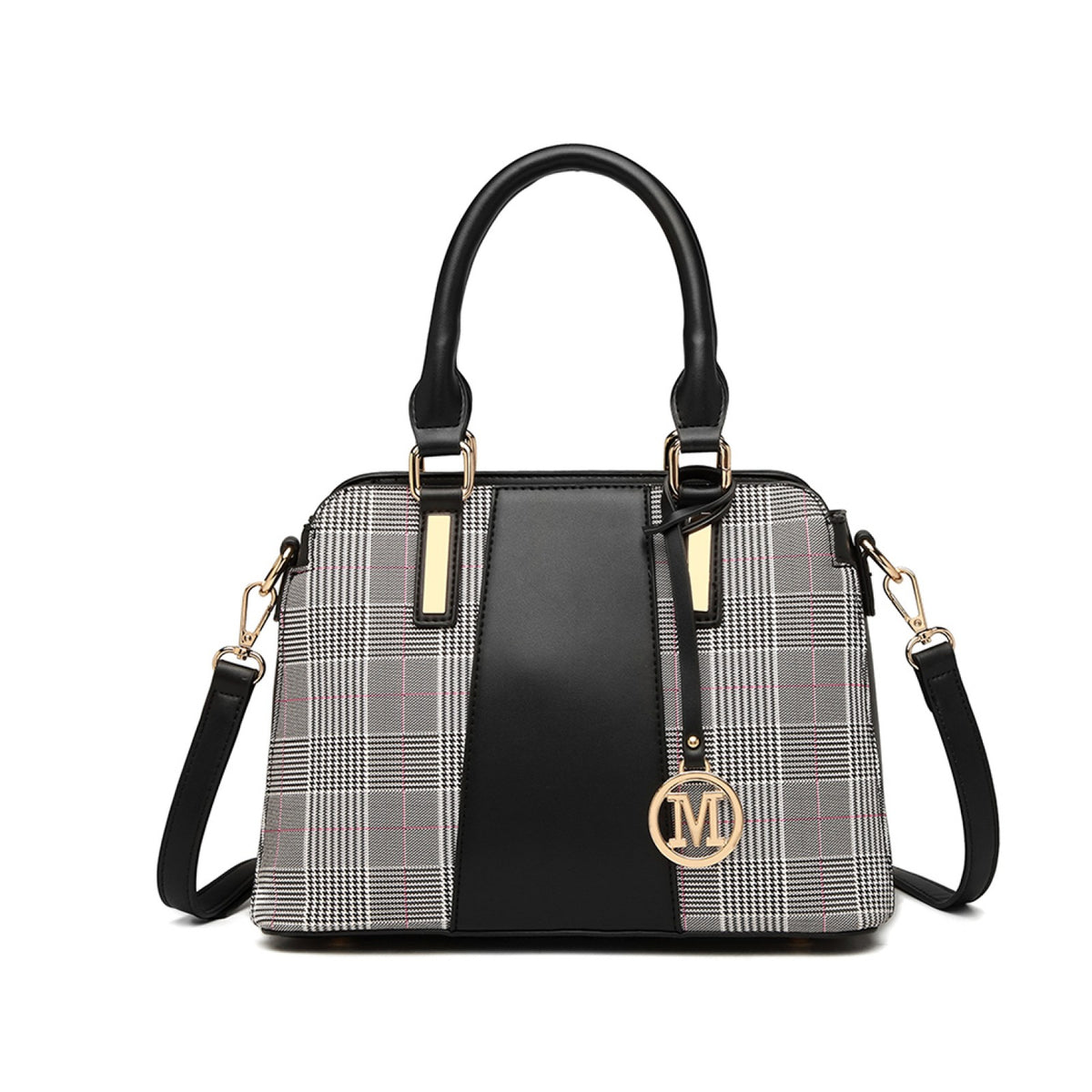 Miss Lulu Gingham Plaid Panel Shoulder Bag