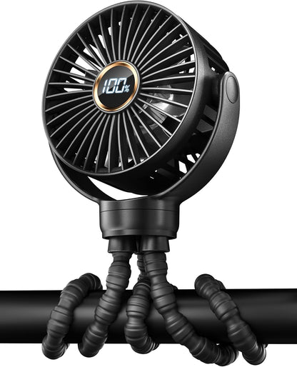 Portable Pram Fan, Small Rechargeable Clip on Fan with Digital Display
