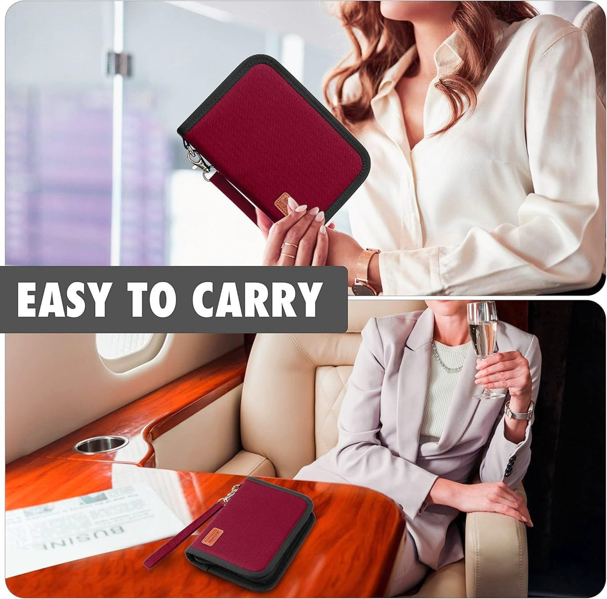 RFID Passport Holder Travel Wallet for 2 - A5 Zip Purse, Red