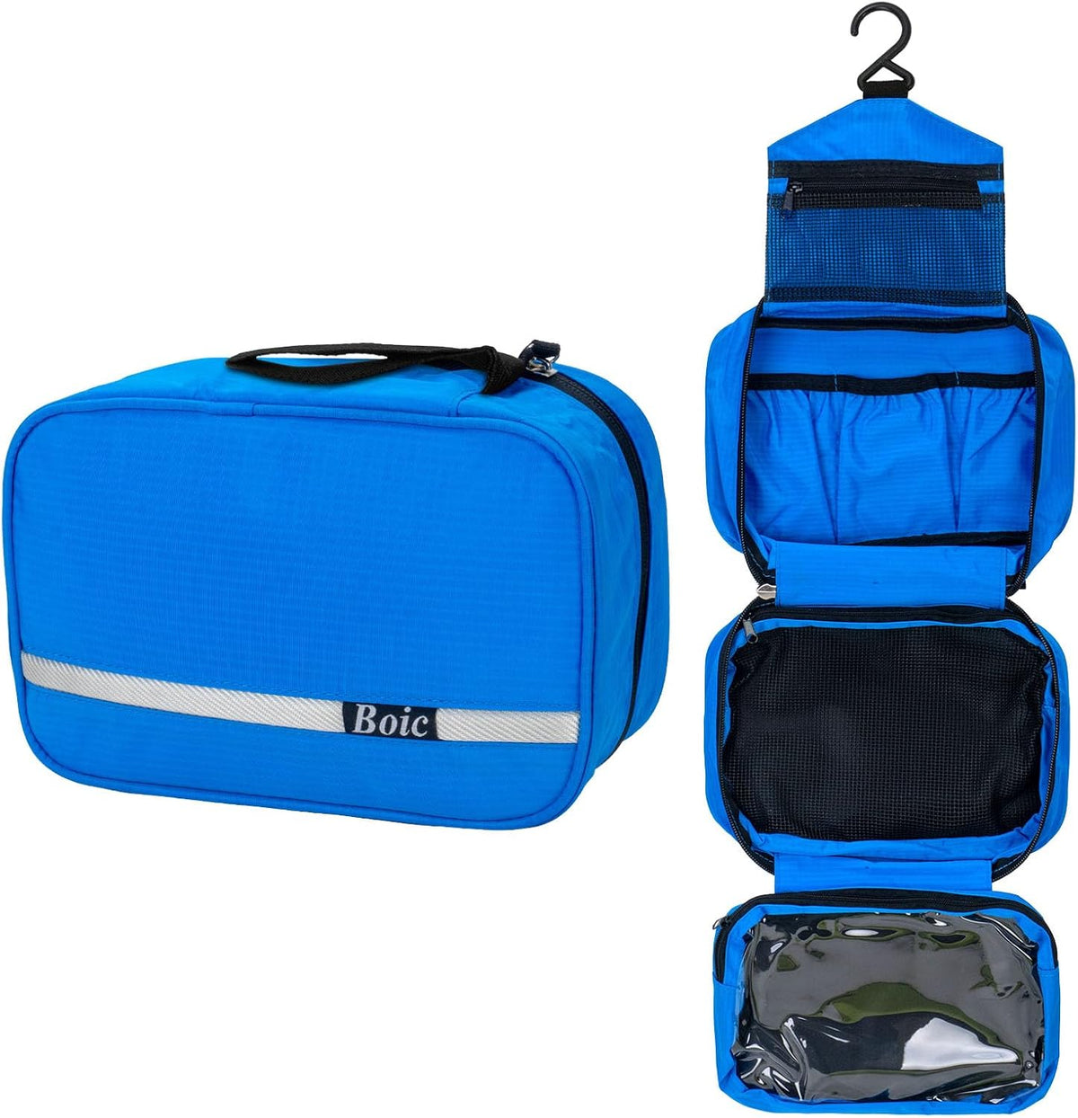 Hanging Toiletry Bag, Foldable Travel Wash Bag with Hanging Hook, Blue
