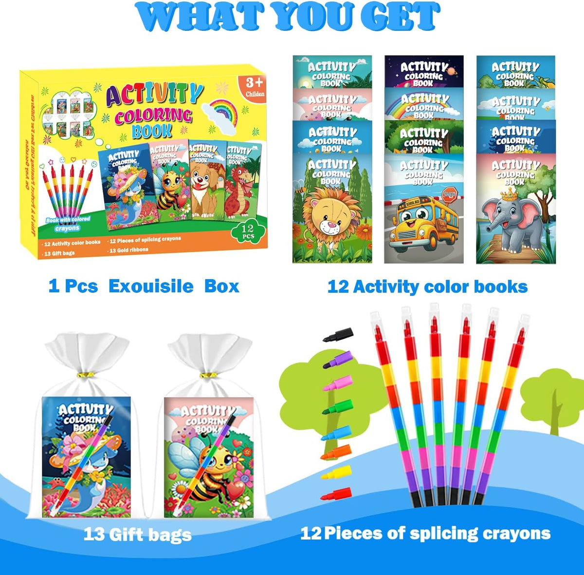 12 Pack Mini Colouring Books for Party Bags with 8-In-1 Crayons