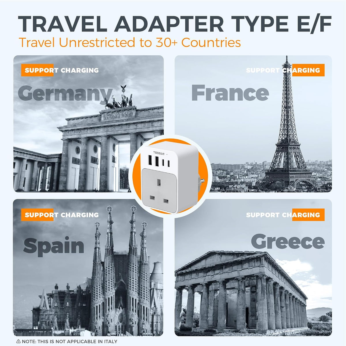 UK to European Plug Adapter, Type E F Travel Adapter with USB C