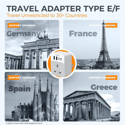 UK to European Plug Adapter, Type E F Travel Adapter with USB C