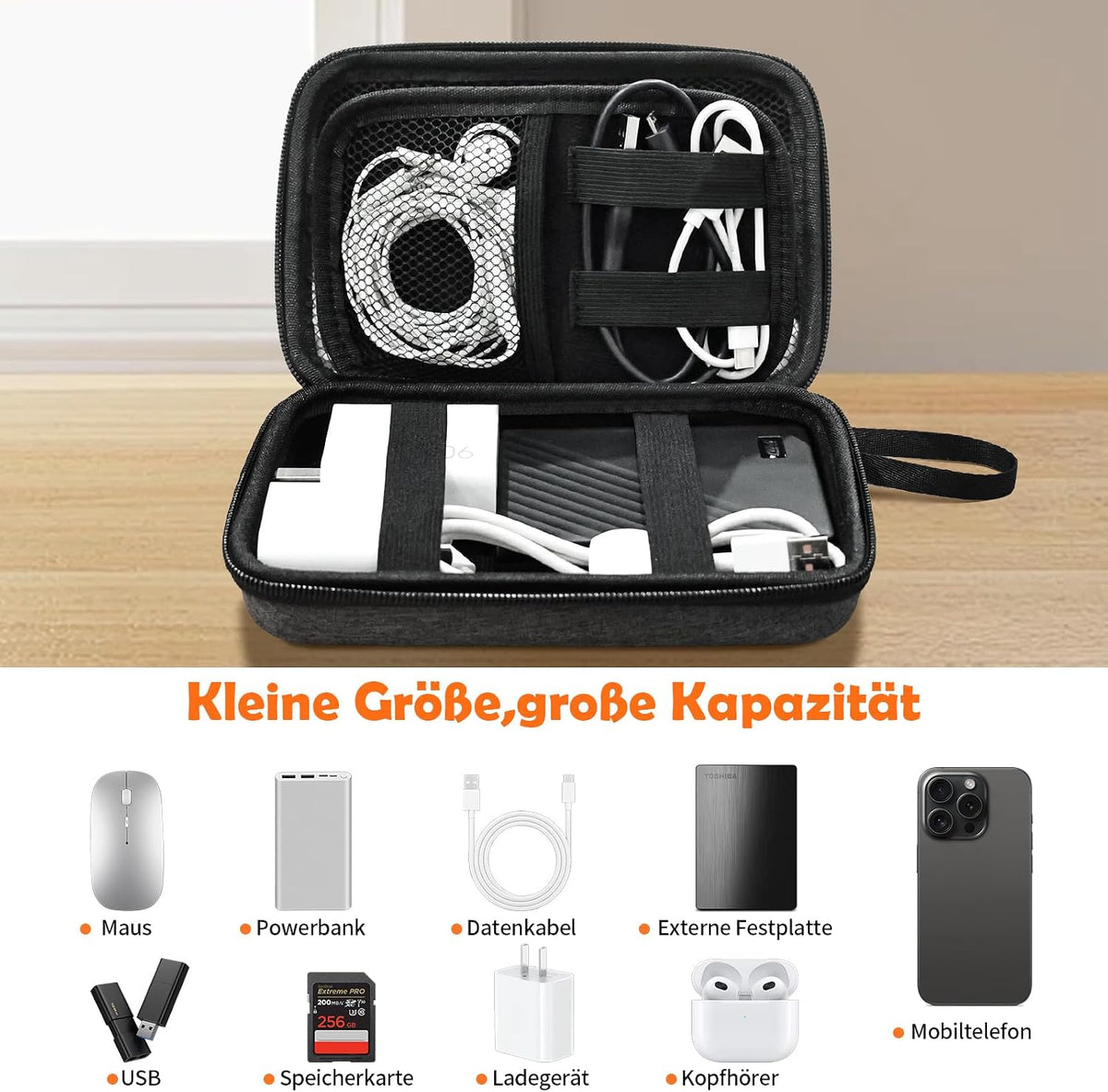 Portable Cable Organiser Bag - with 4 Buckles