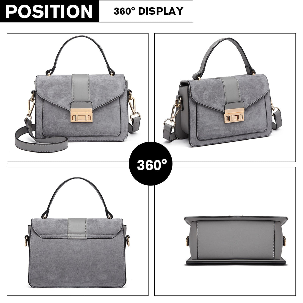 Miss Lulu Matte PU Leather Midi Handbag Cross Body Bag