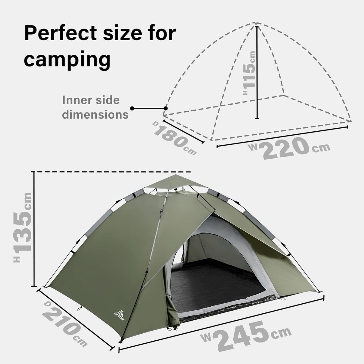 Camping Tent Pop Up, 3-4 Man Automatic Instant Tent Ultralight Dome Tent 4 Seasons, 2 in 1 Double Layers with Removable Outer & Carry Bag for Camping Hiking