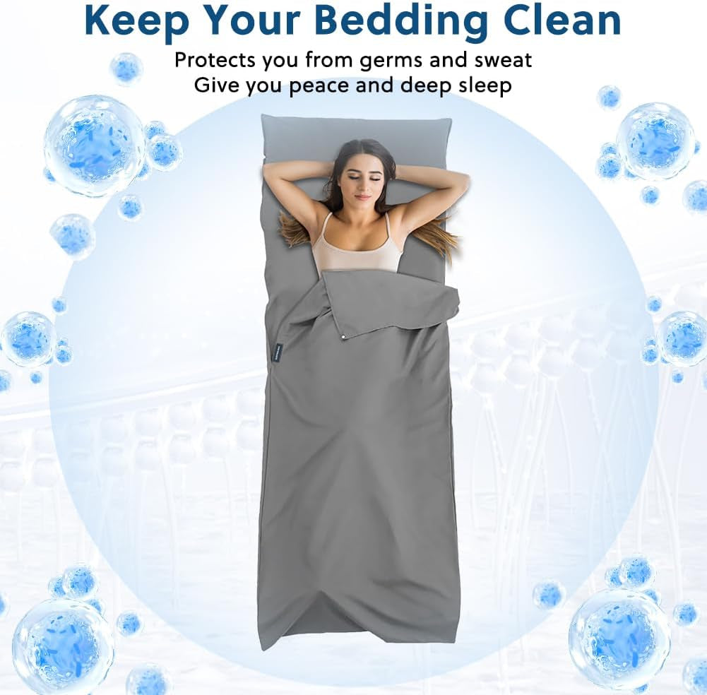 Sleeping Bag Liner 210 X 75 Cm, Portable Camping Sleep Bag with Pillow Slot, Lightweight Travel Sleeping Bag for Camping Picnic Hiking Hostels