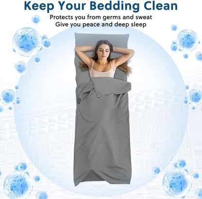 Sleeping Bag Liner 210 X 75 Cm, Portable Camping Sleep Bag with Pillow Slot, Lightweight Travel Sleeping Bag for Camping Picnic Hiking Hostels