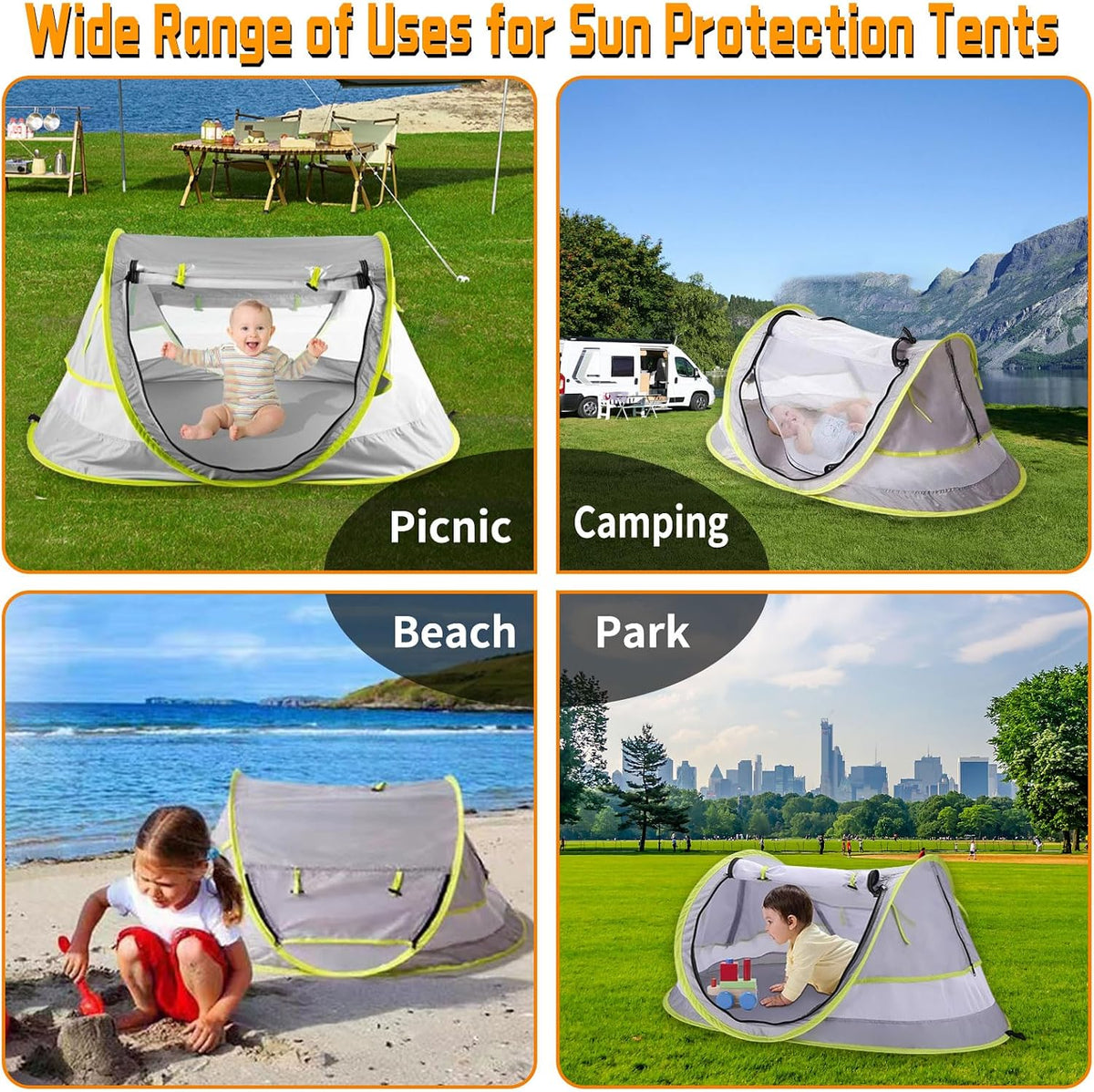 Pop up Baby Beach Tent UPF 50+, Toddler Sun UV Protection Shade, Breathable Umbrella with Tent Pegs, Lightweight Portable Shelter Umbrella for Family Outdoor Traveling, Hiking, Camping, Fishing,Picnic