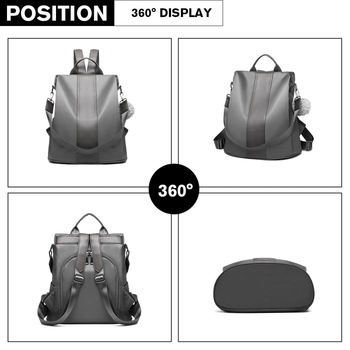 Miss Lulu Two Way Backpack Shoulder Bag with Pom Pom Pendant