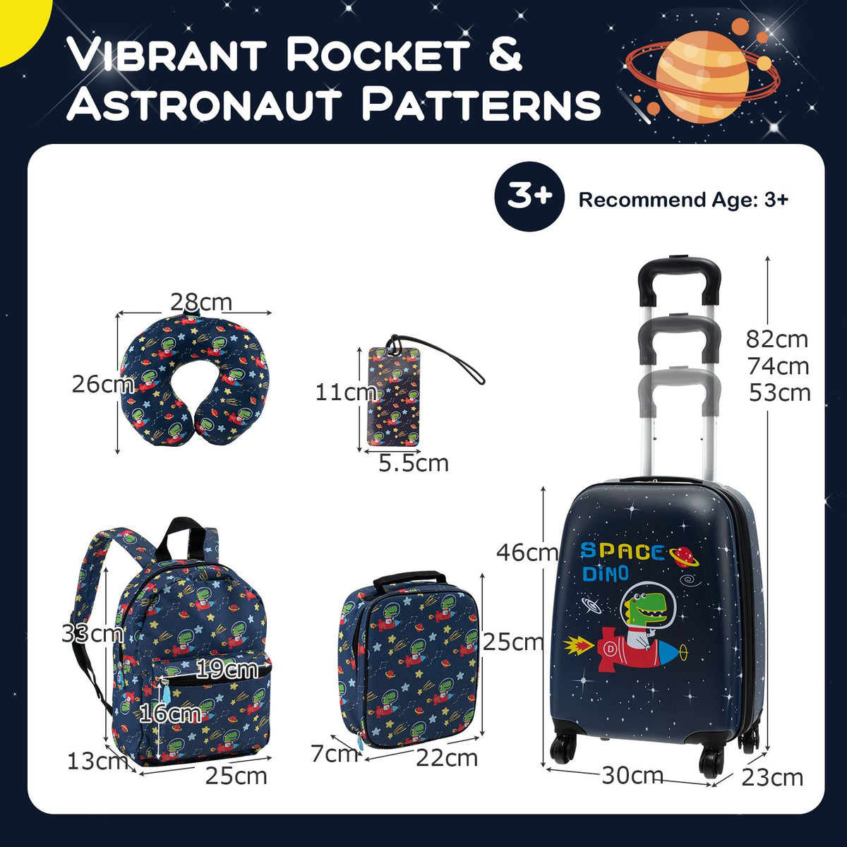 5 Piece Kids Luggage Set Carry-On Children Rolling Suitcase Set with Backpack