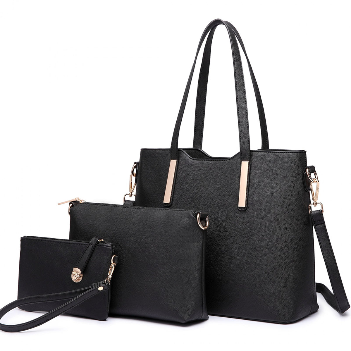 Miss Lulu Three Piece Tote Shoulder Bag And Clutch