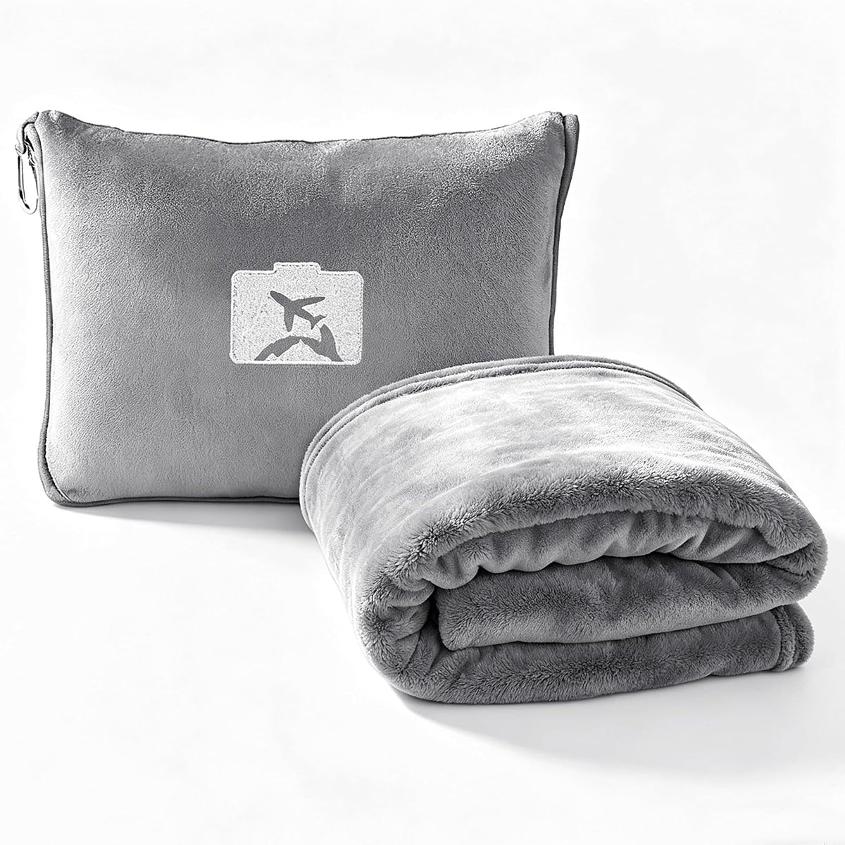 Travel Blanket and Pillow, Ultra Soft 2 in 1 Airplane Blanket with Compact Pillowcase, Luggage Strap, Lightweight Travel Essential, Ideal for Long Flights, Camping, Sunset (Light Pink)
