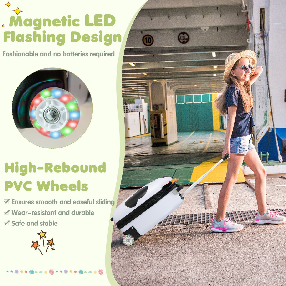Kids Luggage with Light-Up Wheels and Telescopic Handle