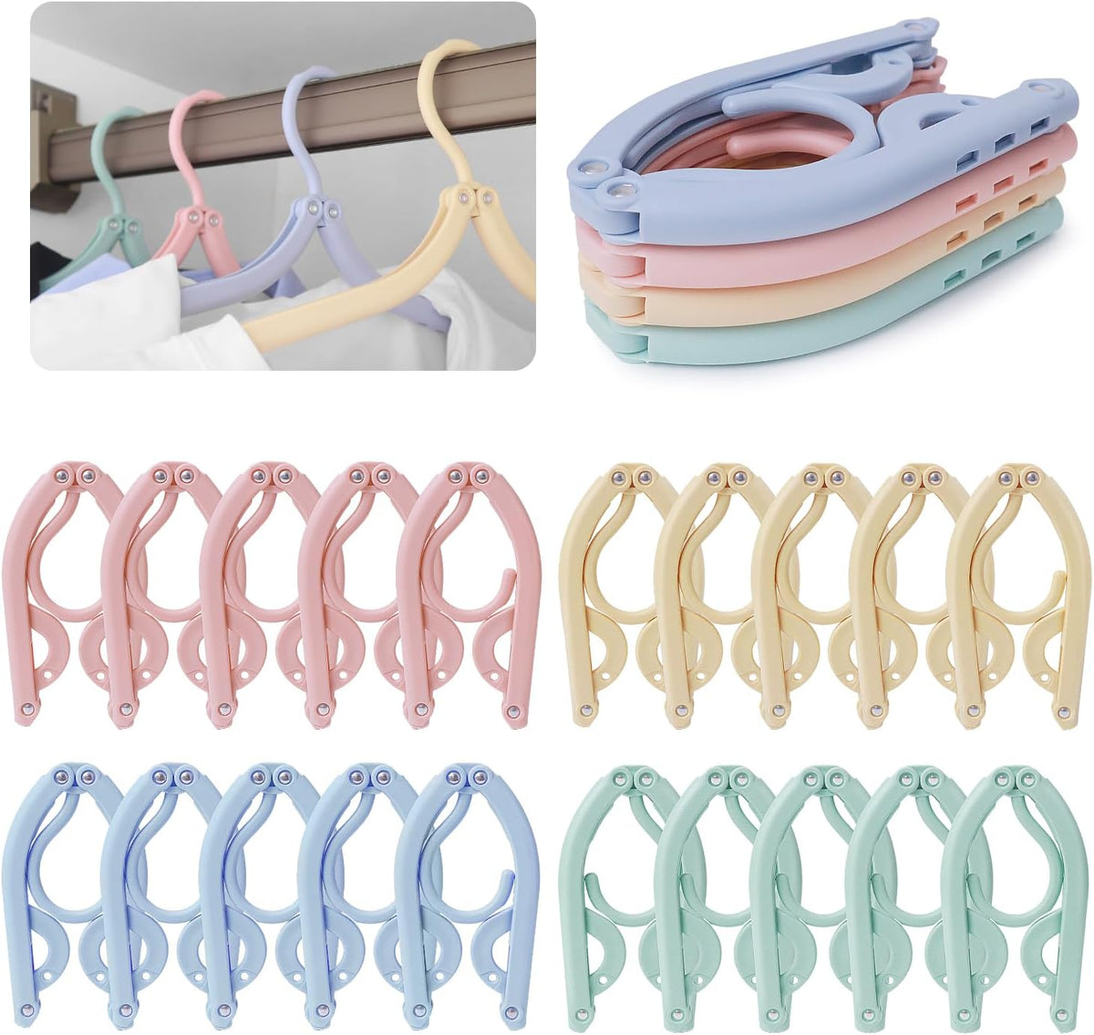 20PCS Folding Clothes Hangers Travel Portable Plastic Coats Hangers 4Colors