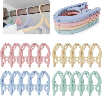 20PCS Folding Clothes Hangers Travel Portable Plastic Coats Hangers 4Colors