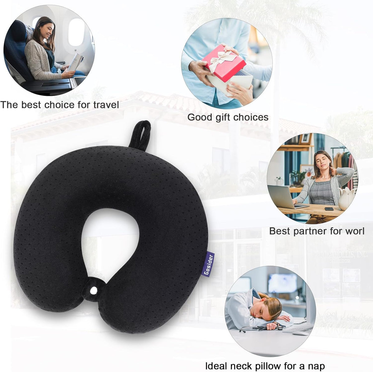 Travel Neck Pillow Memory Foam Airplane Pillows, Black