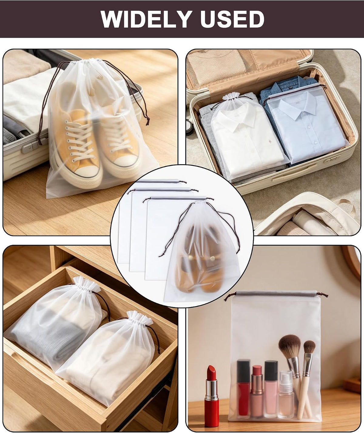 8 Pack Shoe Bags for Travel,30 * 40CM Clear Drawstring Shoe Bags