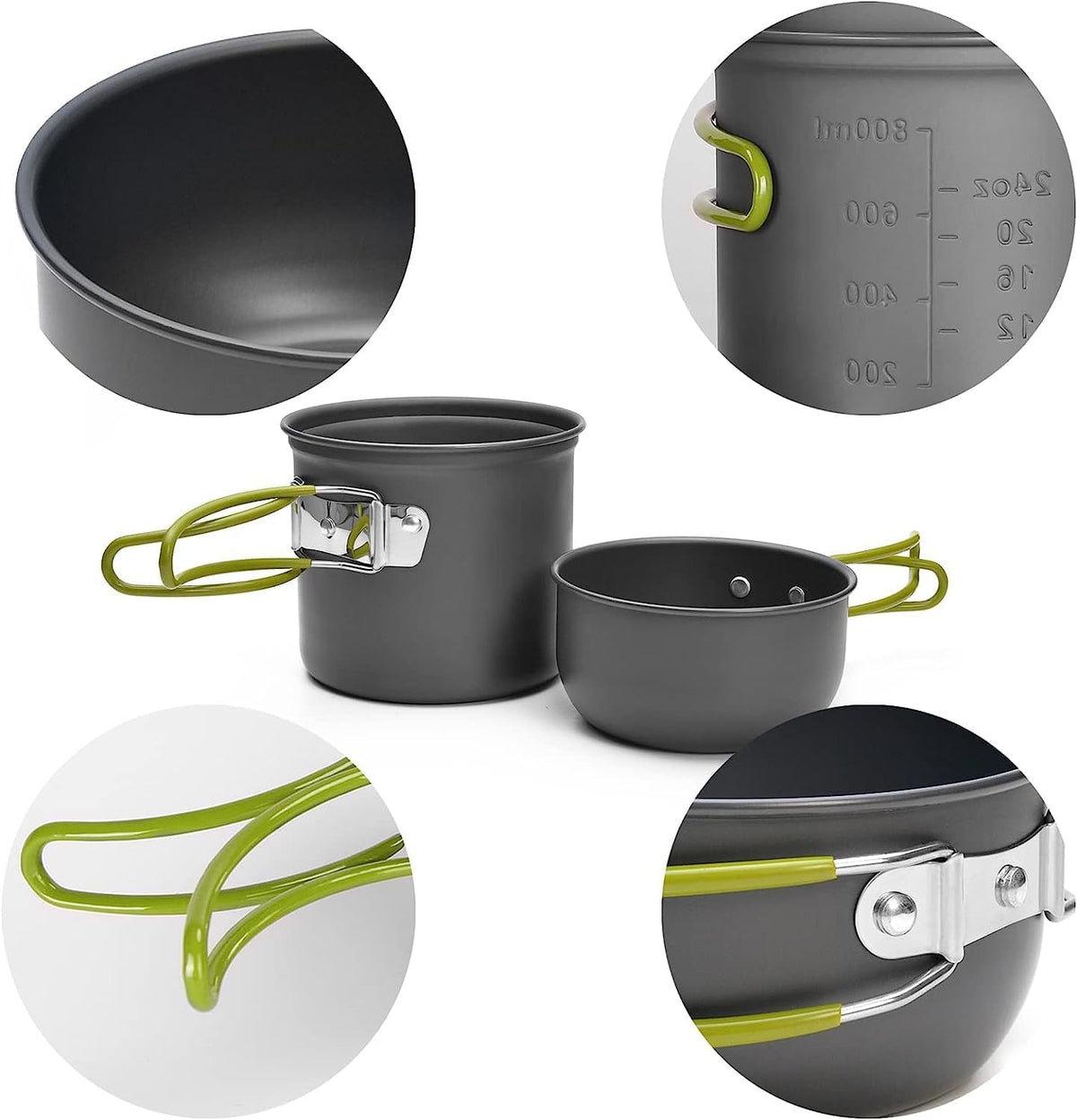 Camping Cookware Mess Kit for 1 People, Camping Non-Stick Cooking Set Include Backpack Pot and Pan Set with 304 Stainless Steel Cup and Utensil Set for Traveling Trekking and Hiking