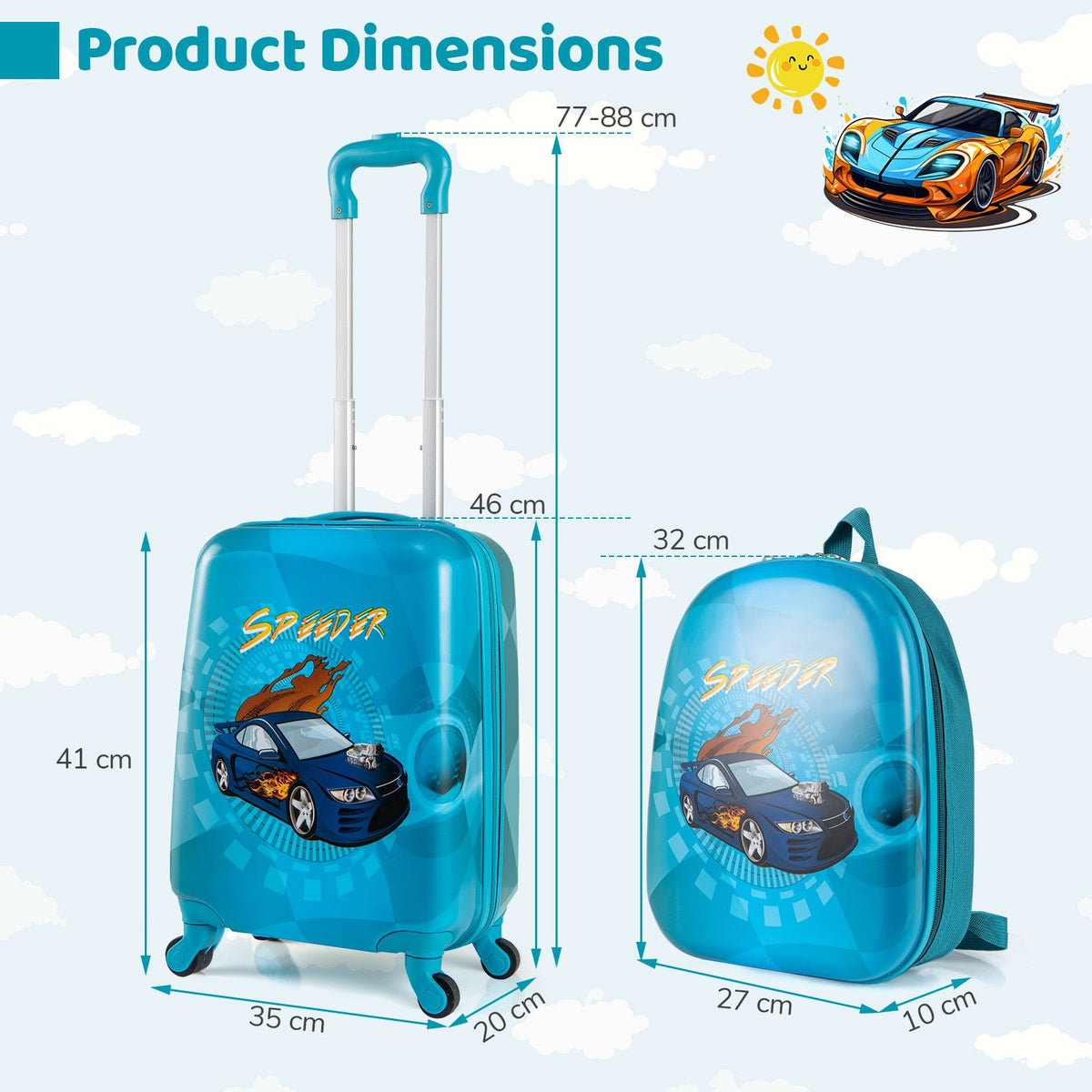 2 Pieces Kid Luggage Set with 4 Spinner Wheels and Telescopic Handle