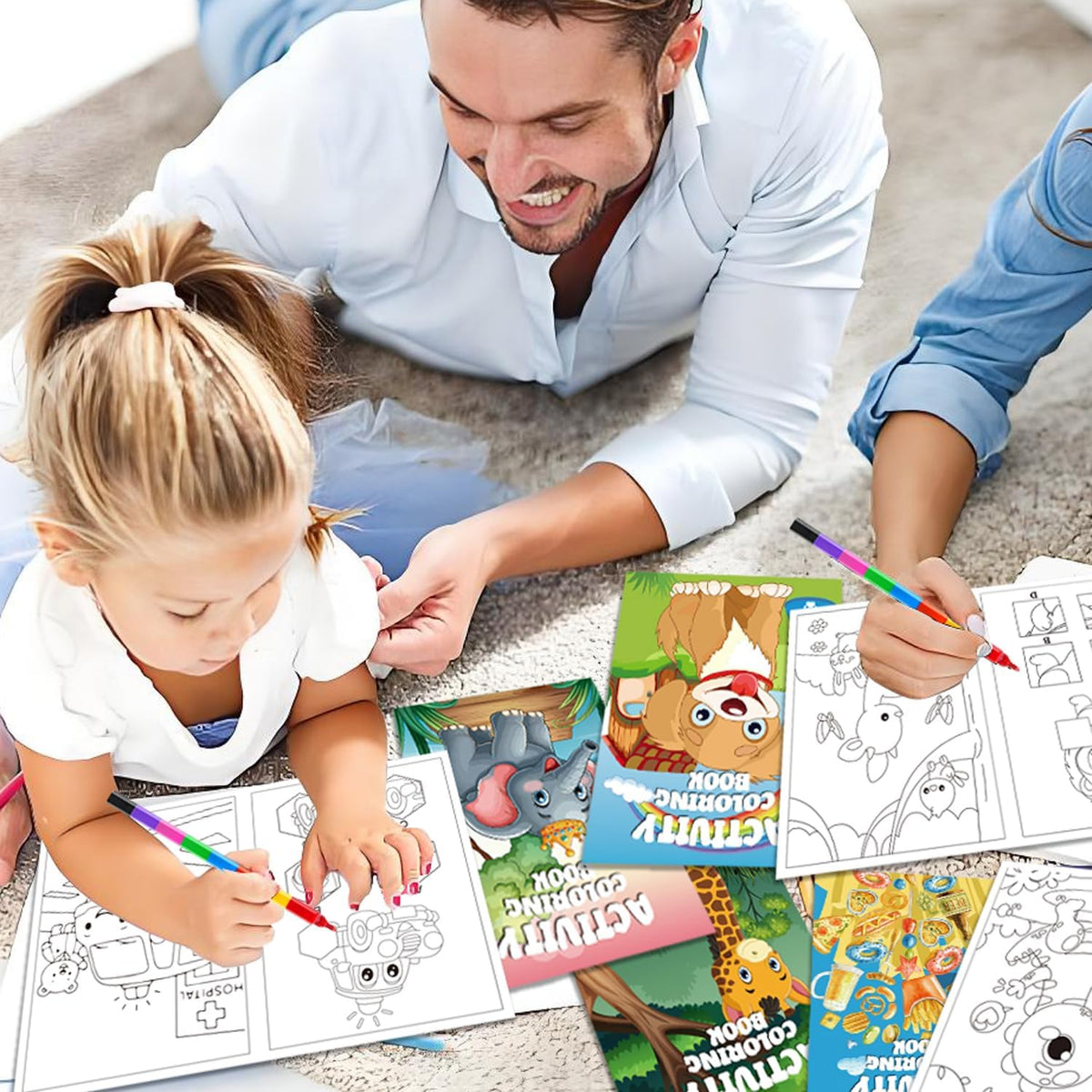 12 Pack Mini Colouring Books for Party Bags with 8-In-1 Crayons