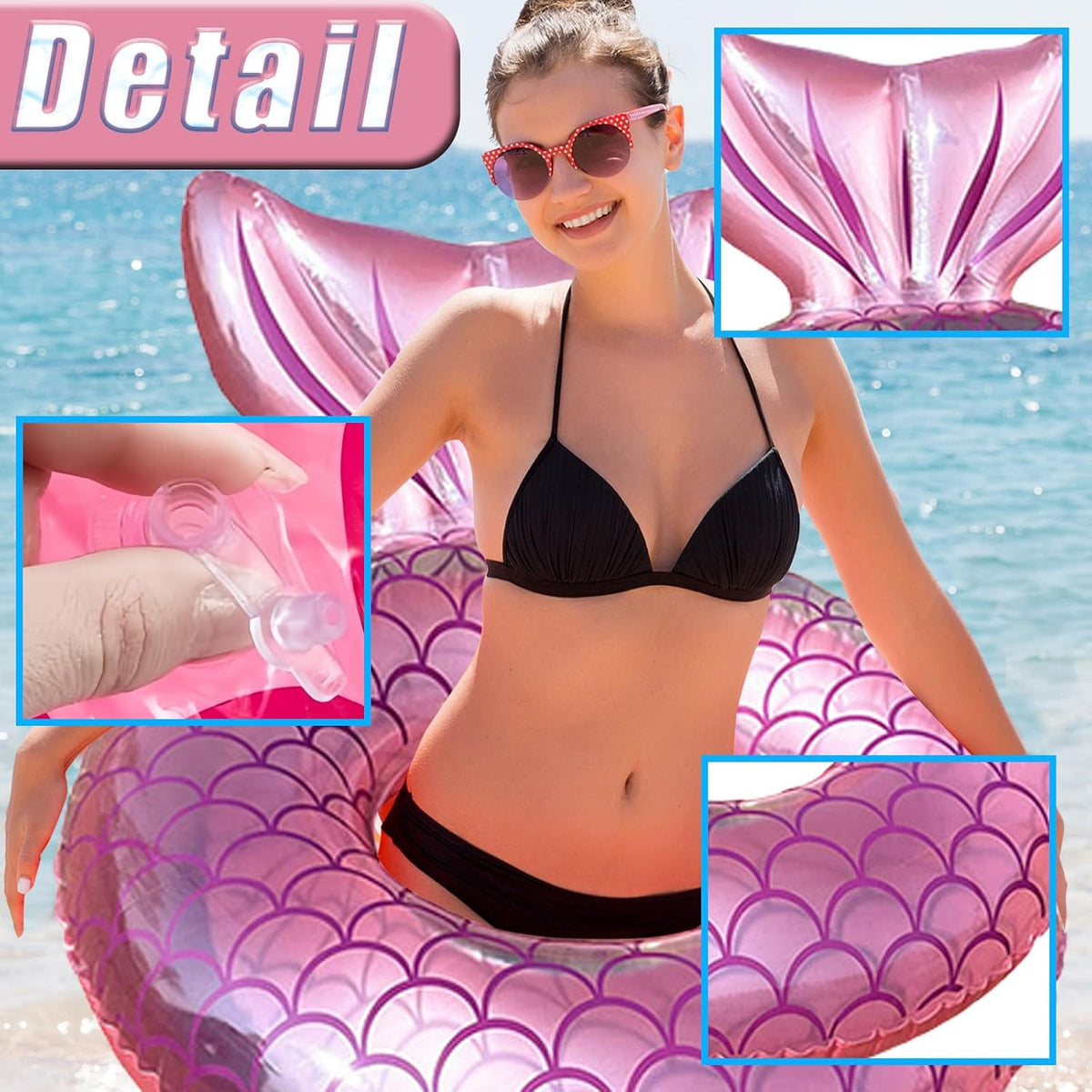 Mermaid Pool Inflatables Swimming Rings for Adults, 90Cm Pool Swimming Float Cute Pool Float Tube Rings Pool Floaties for Women Summer Beach Pool Party Water Sport