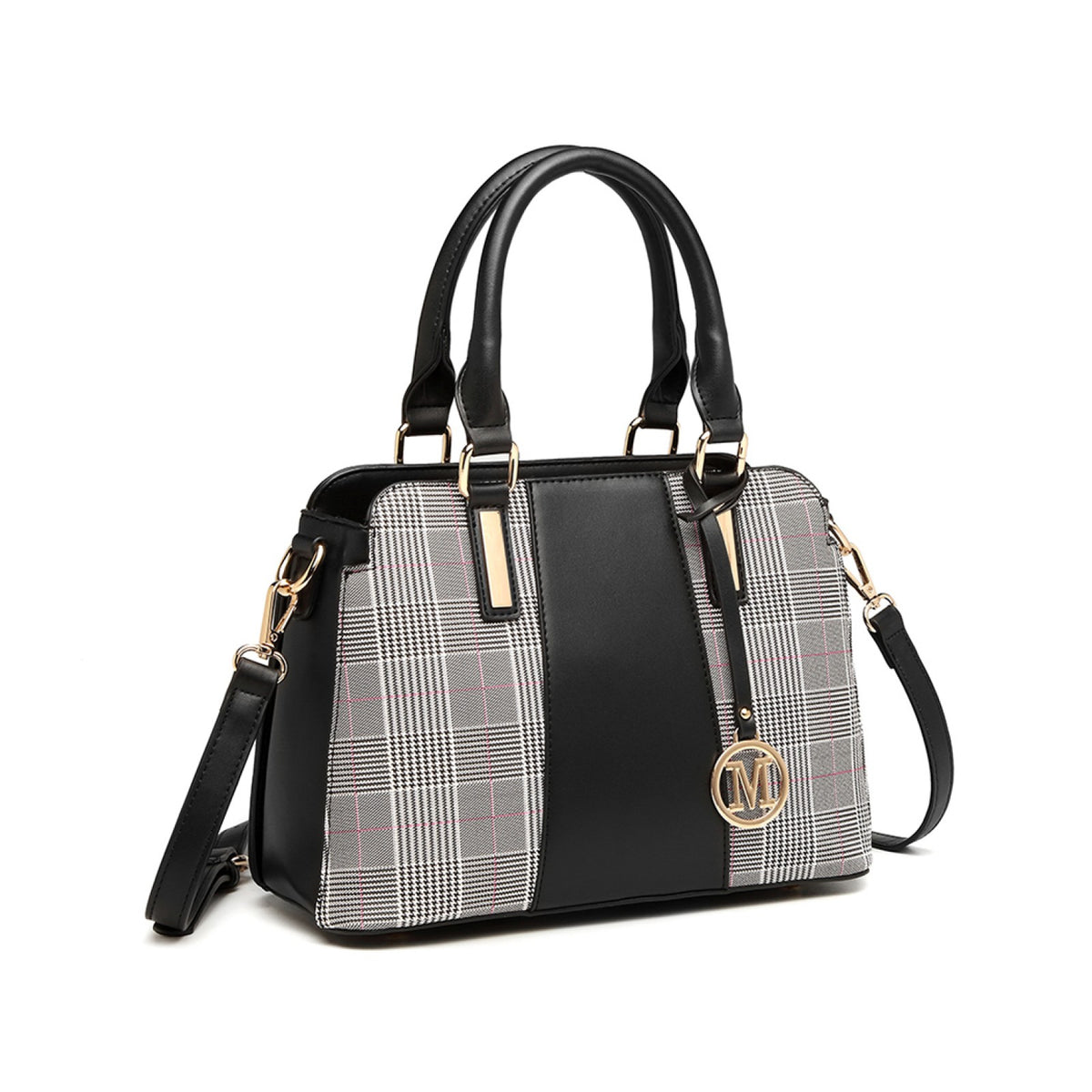 Miss Lulu Gingham Plaid Panel Shoulder Bag