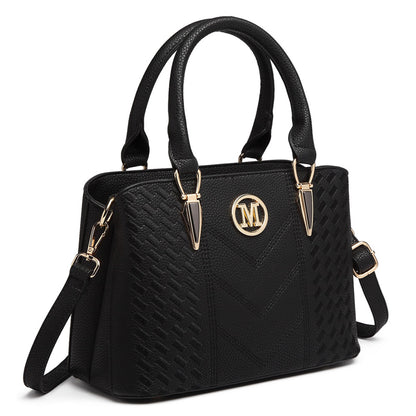 Miss Lulu Leather Look Weave Effect Shoulder Bag